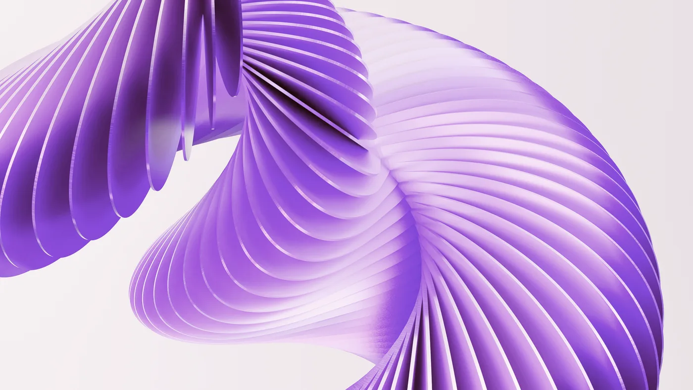 Abstract purple sculptural form representing purpose and innovation